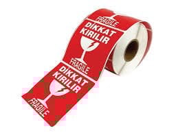 Dikkat Kırılır Etiketi 100x100 mm (10cmx10cm) 1 Rulo 500 Adet (Uyarı Etiketidir)