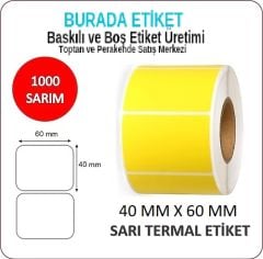 40 mm x 60 mm Termal Sarı Eczane İlaç Tarif Etiketi 1000 Adet ( 1 Rulo )